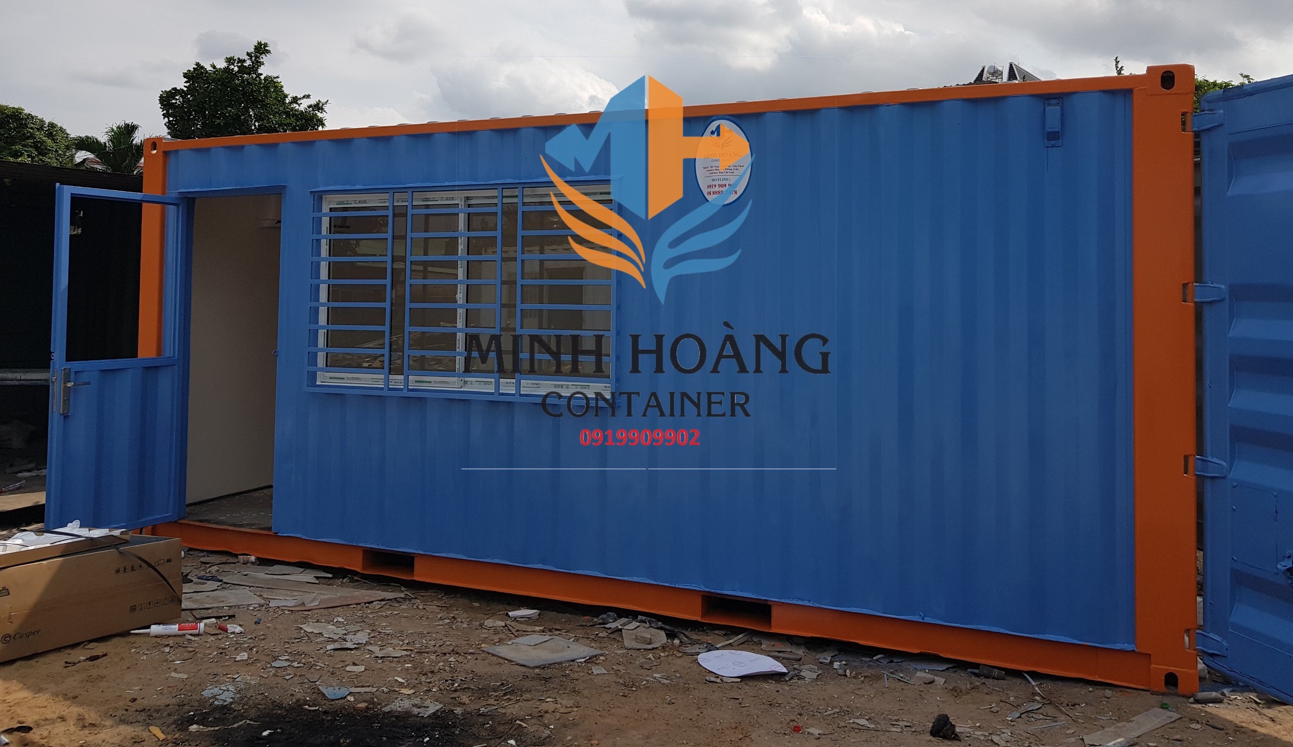 Container văn phòng 20feet xanh dương viền cam